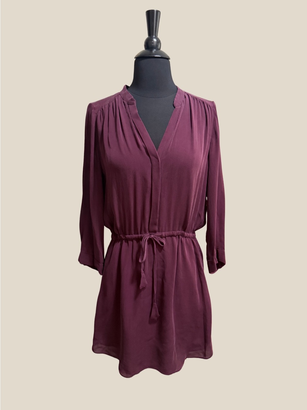 Aritzia Babaton Bennet Silk Drawstring Tie Waisted Dress Small Burgundy Wine $35